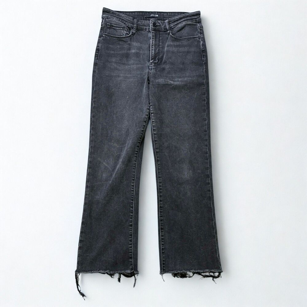 Joe’s Jeans Women 27 Bootcut Black Wash Cropped Raw Hem Stretch Denim Frayed